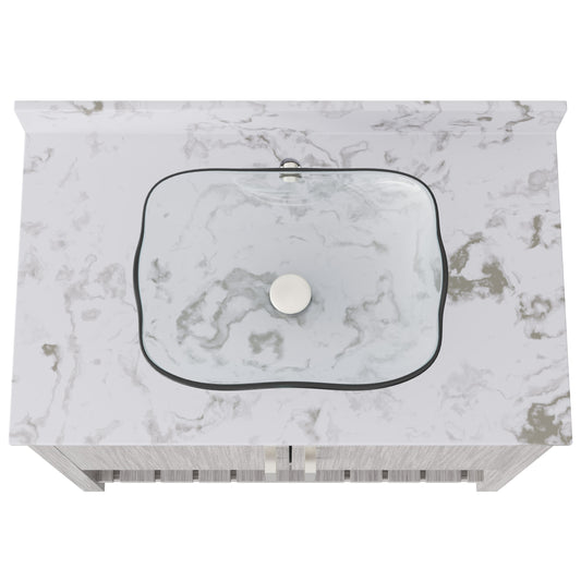 36-inch Novatto bath vanity with cafe mocha quartz countertop and sink, showcasing sleek bathroom accessory design.