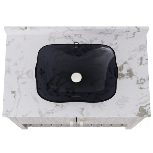 36-inch Novatto bathroom vanity with cafe mocha quartz countertop and integrated sink, showcasing a modern bathroom accessory.