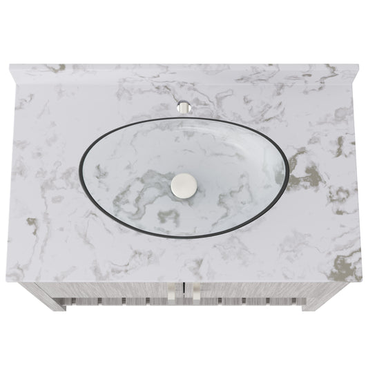 Novatto 36-inch bath vanity with cafe mocha quartz countertop and sink, showcasing modern bathroom accessory design.