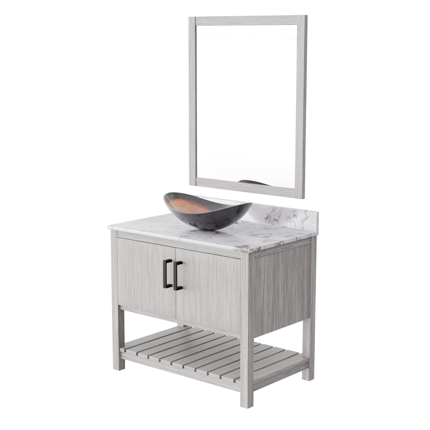 36-inch Novatto bath vanity with cafe mocha quartz countertop and sink, featuring modern design and elegant finish.