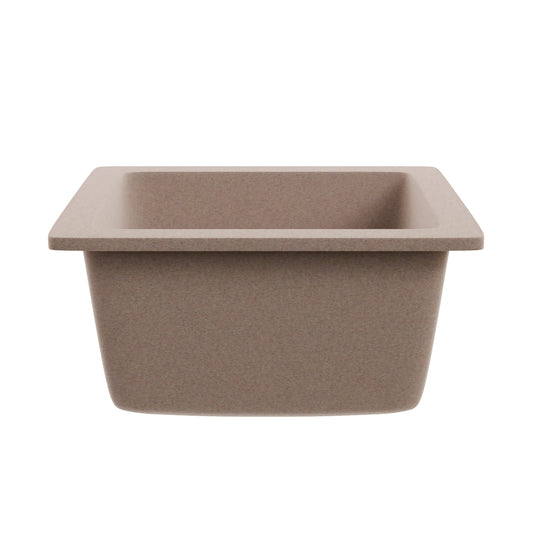Side view of Novatto BAJA 18x16-inch granite composite bar sink in wheat color, showcasing durable material and sleek design.