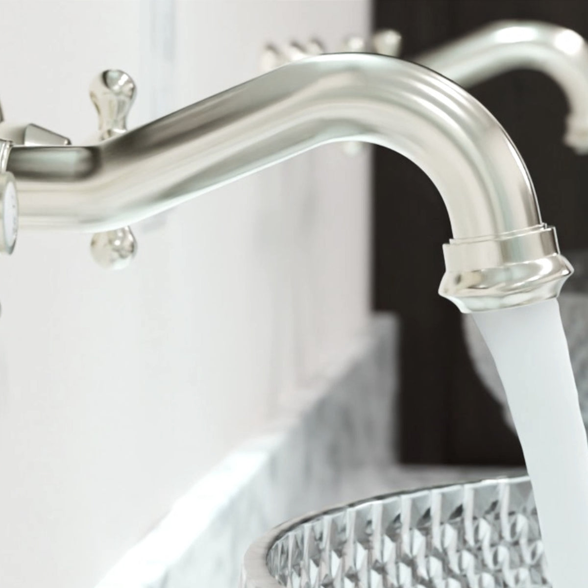 Ria Two Handle Brushed Nickel Wall Mount Bathroom Faucet, NBF-W03BN