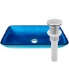 Blue Hand-Foiled Rectangle Glass Vessel Bath Sink TIG-S132-199