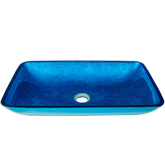 Blue Hand-Foiled Rectangle Glass Vessel Bath Sink TIG-S132-199