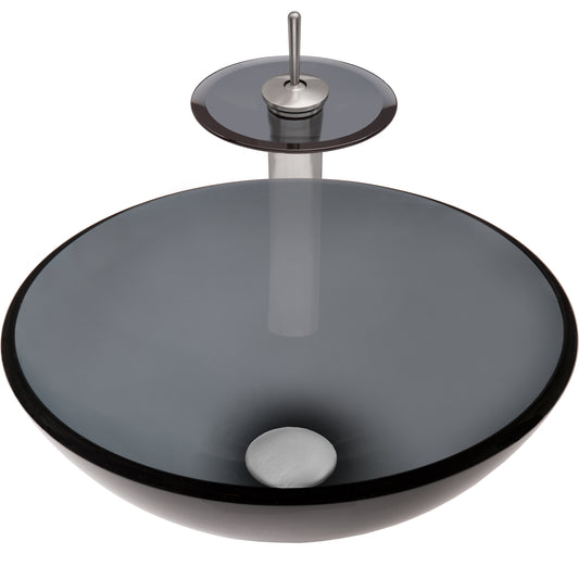 Round Clear Slate Grey Glass Vessel Bath Sink Combo Series NSFC-168G001