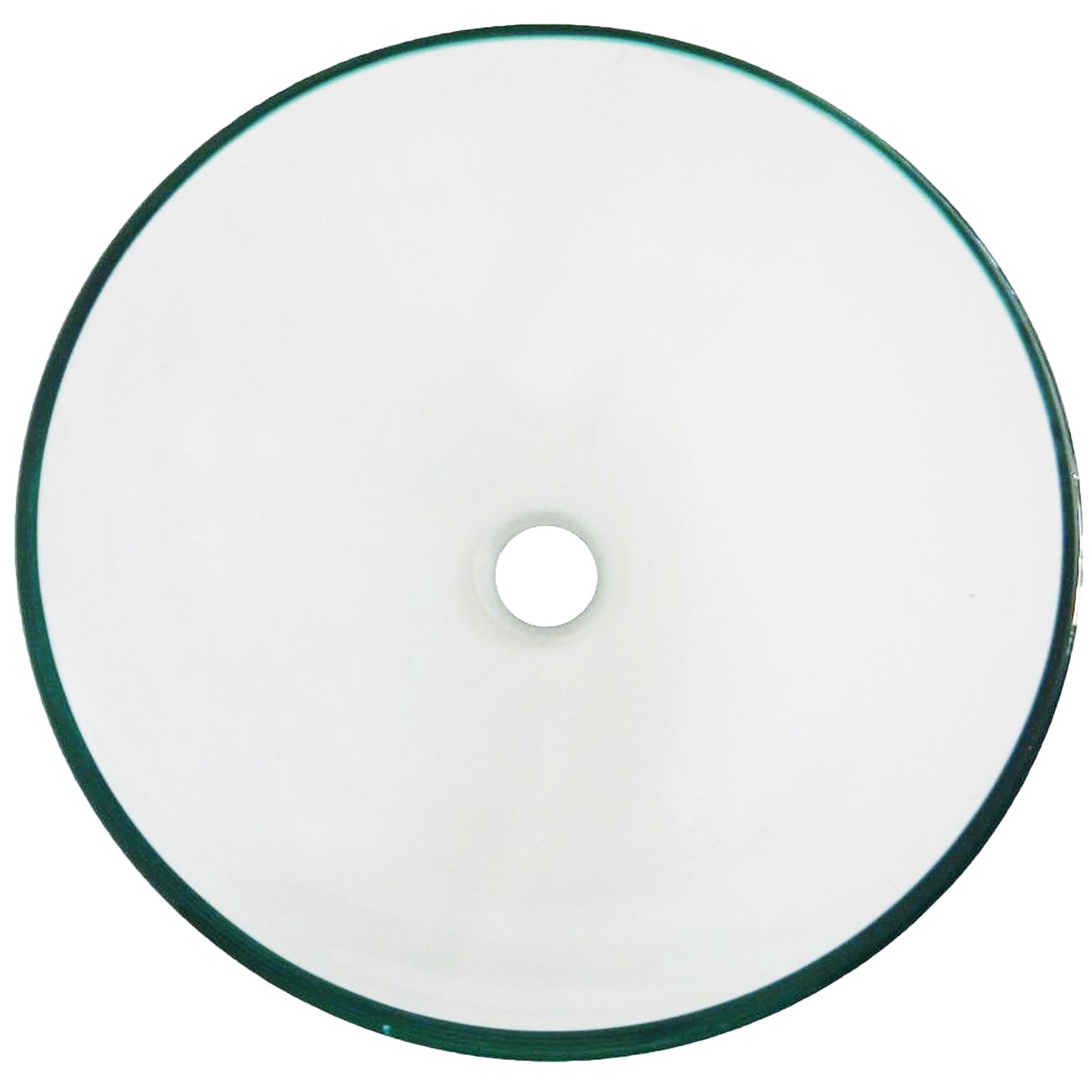 Round clear glass vessel bathroom sink from Novatto's Modern Bathroom Combo series, top view showing smooth, transparent surface.