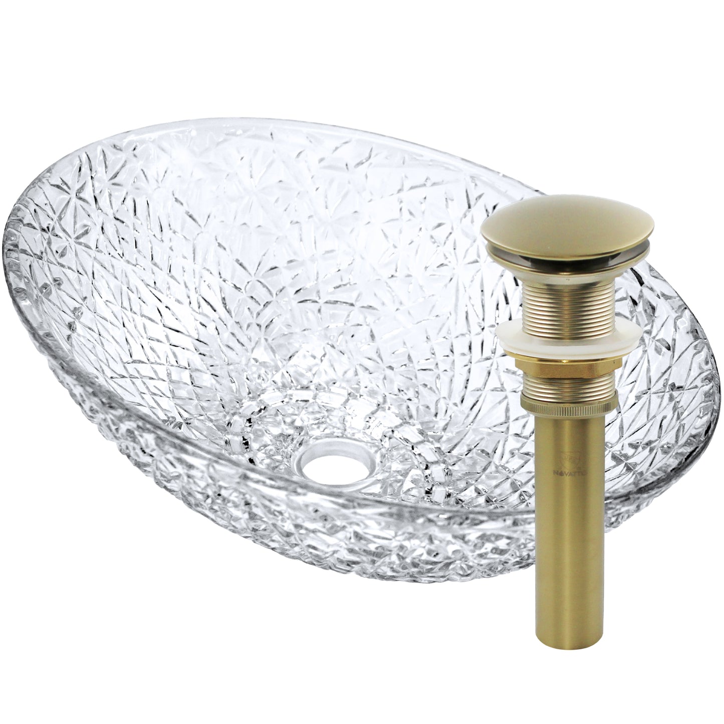 Ostrica Diamond Crystal Clear Glass Vessel Oval Bathroom Sink NCG-2412
