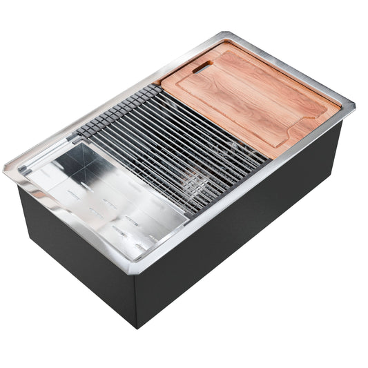 All-in Single Bowl Stainless Steel Kitchen Sink Workstation with Accessories - NKS-SBALLINART04