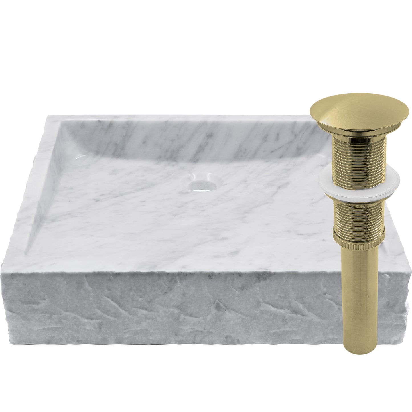 Natural Carrara White Marble Square Vessel Sink with Chiseled Exterior NOSV-CWSQ