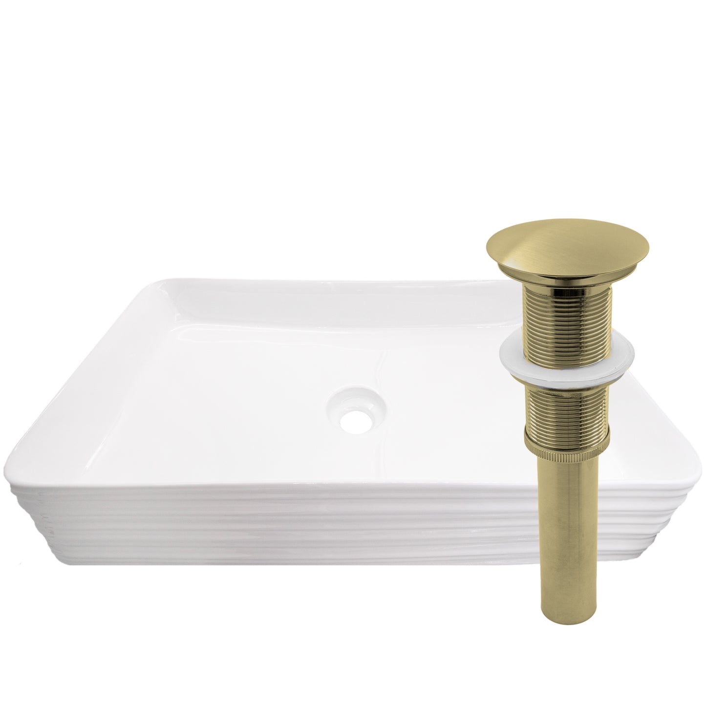 Rectangular White Porcelain Sink with Grooved Exterior, NP-208513