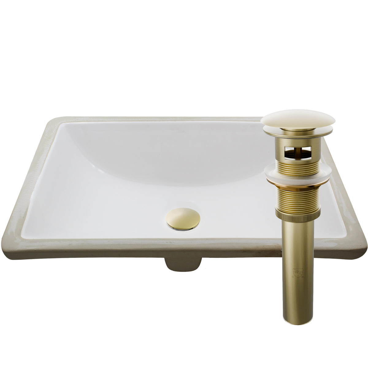 Rectangular white porcelain vessel sink with overflow, Novatto NP-U193906 undermount bathroom sink, shown from above.