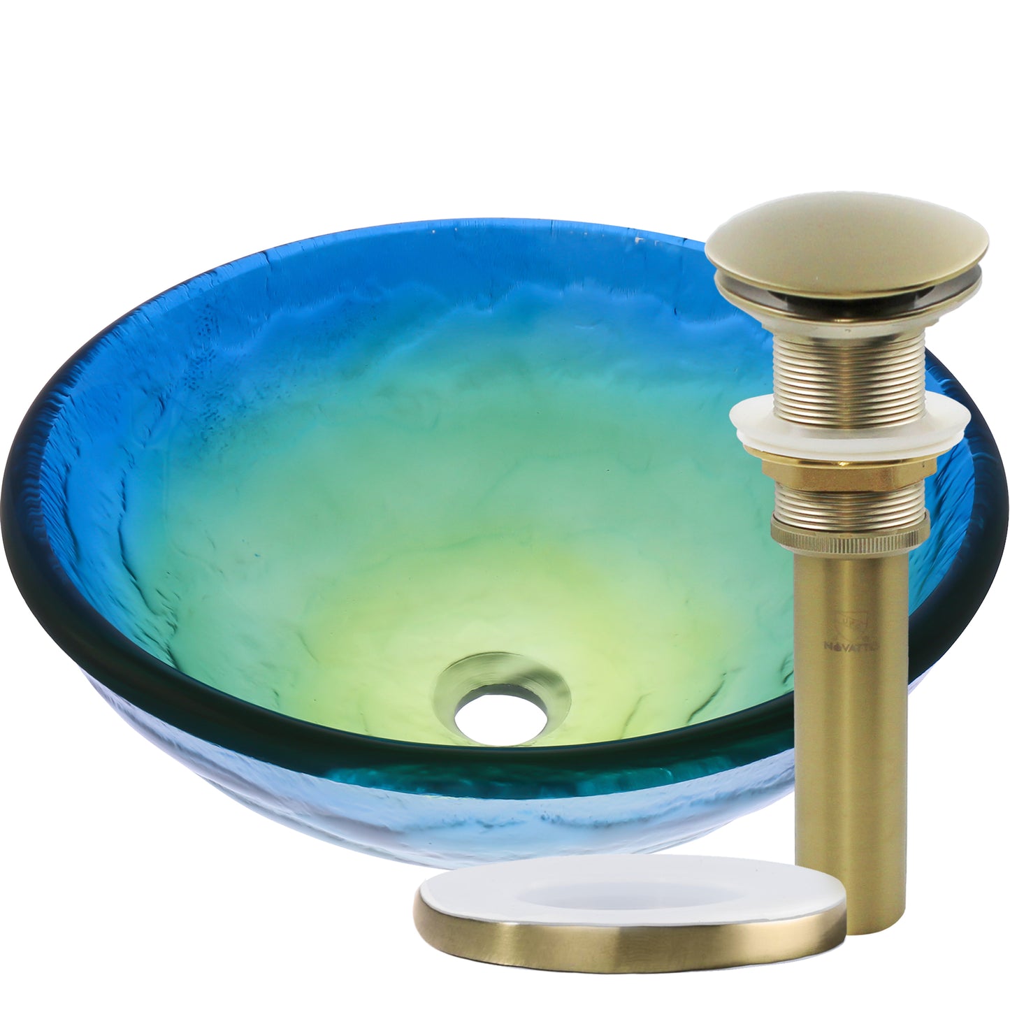 Blue Ombre Round Tempered Glass Vessel Bathroom Sink TIS-191
