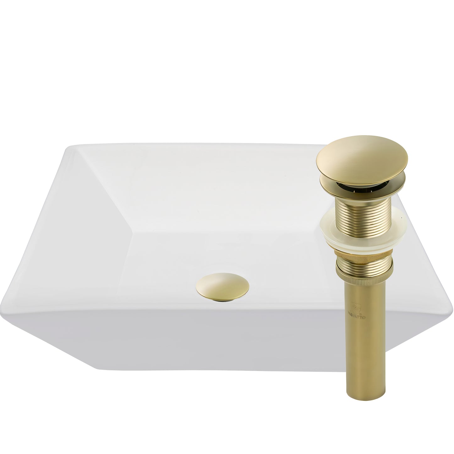 White porcelain square vessel bathroom sink by Novatto, traditional design with clean lines, perfect for modern or classic bathrooms.