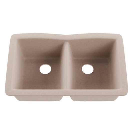 Front view of Novatto double bowl undermount granite composite kitchen sink in Wheat color, model NKGC-5050UND-WHE.