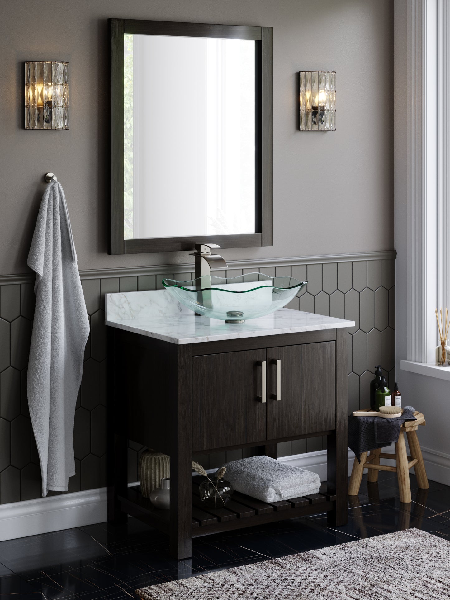 30-inch Bath Vanity with Carrara White Marble Counter and Sink - NOBV-30CM-CAR-317C