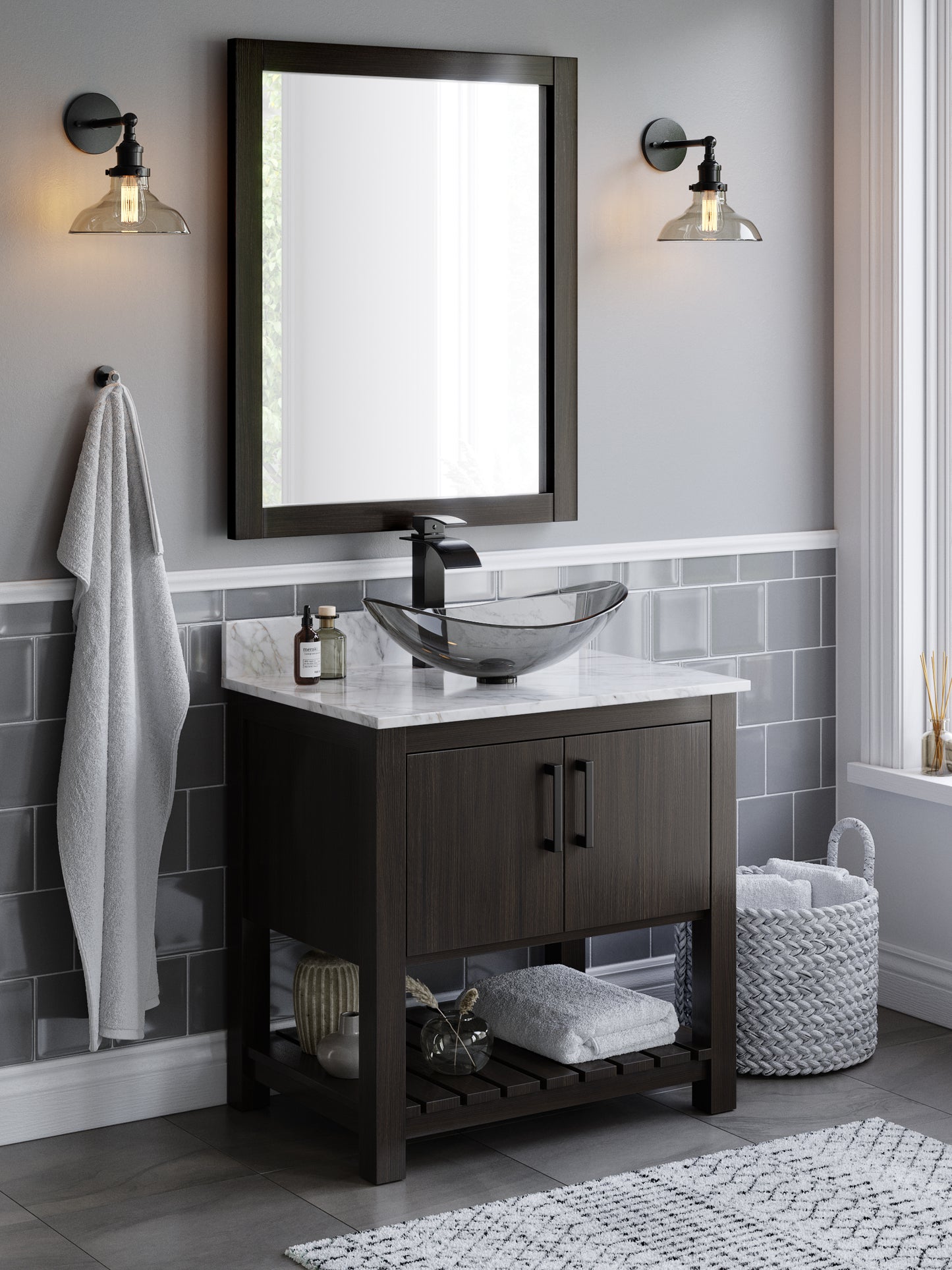 30-inch Bath Vanity with Carrara White Marble Counter and Sink - NOBV-30CM-CAR-324G