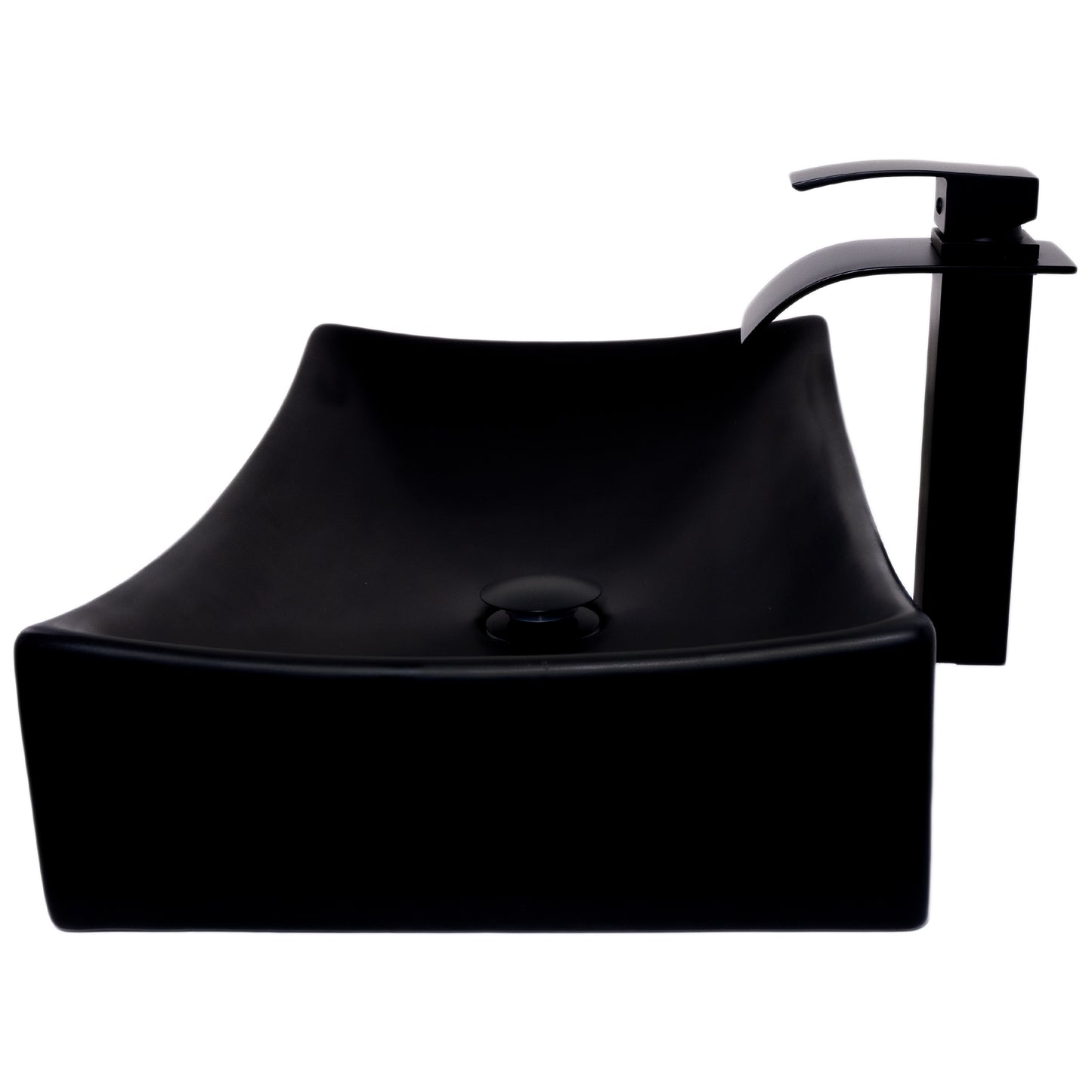 Black Porcelain Vessel Sink and Faucet Combo NSFC-01141MB1408MB
