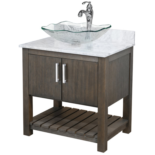 30-inch Bath Vanity w/ Carrara White Marble Counter, Sink & Faucet - NOBV-30CM-CARCH-317C116