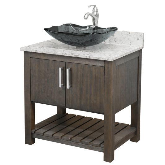 30-inch Bath Vanity w/ Café Mocha Quartz Counter, Sink & Faucet - NOBV-30CM-6001BN-317G116
