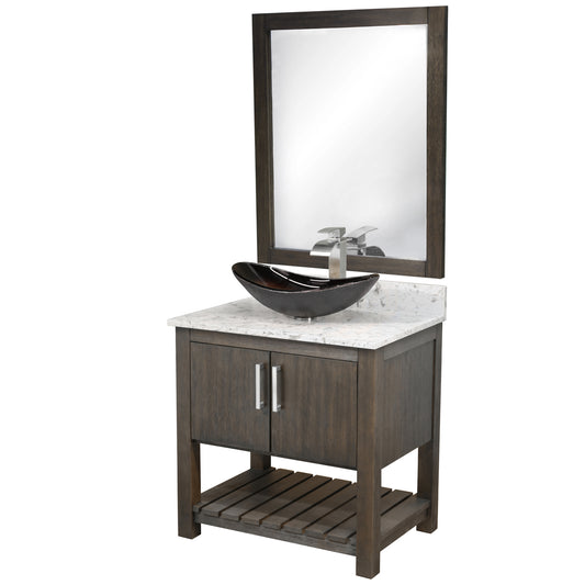30-inch Bath Vanity w/ Café Mocha Quartz Counter, Sink & Faucet - NOBV-30CM-6001BN-0088031-136