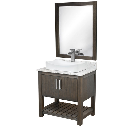 30-inch Bath Vanity w/ Café Mocha Quartz Counter, Sink & Faucet - NOBV-30CM-6001BN-01141136