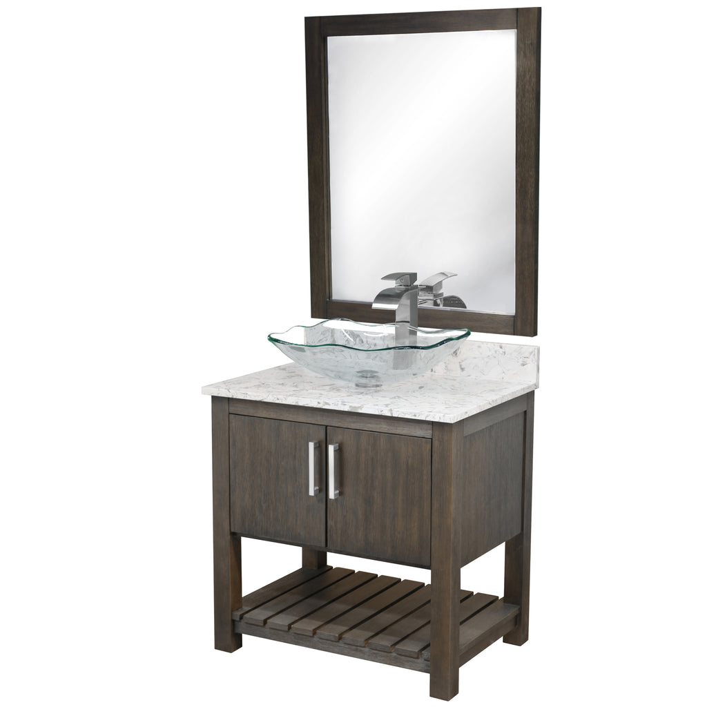 30-inch Bath Vanity w/ Café Mocha Quartz Counter, Sink & Faucet - NOBV-30CM-6001BN-317C136