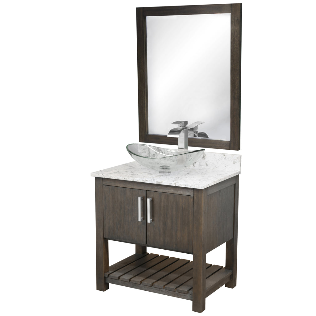 30-inch Bath Vanity w/ Café Mocha Quartz Counter, Sink & Faucet - NOBV-30CM-6001BN-324C136