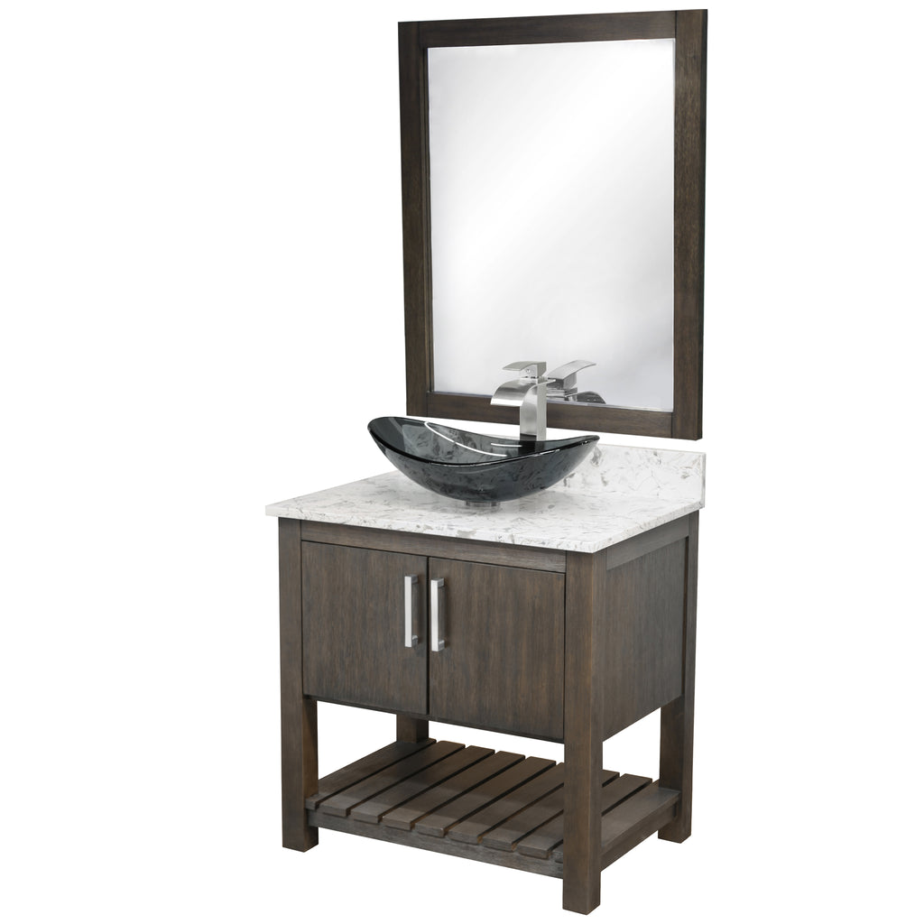 30-inch Bath Vanity w/ Café Mocha Quartz Counter, Sink & Faucet - NOBV-30CM-6001BN-324G136