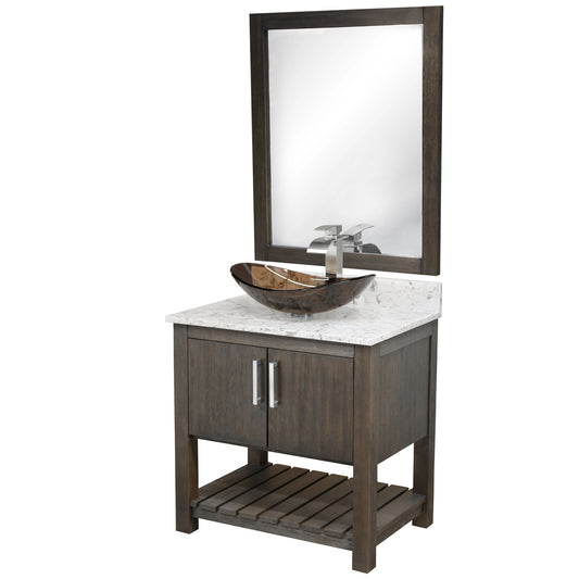 30-inch Bath Vanity w/ Café Mocha Quartz Counter, Sink & Faucet - NOBV-30CM-6001BN-324T136