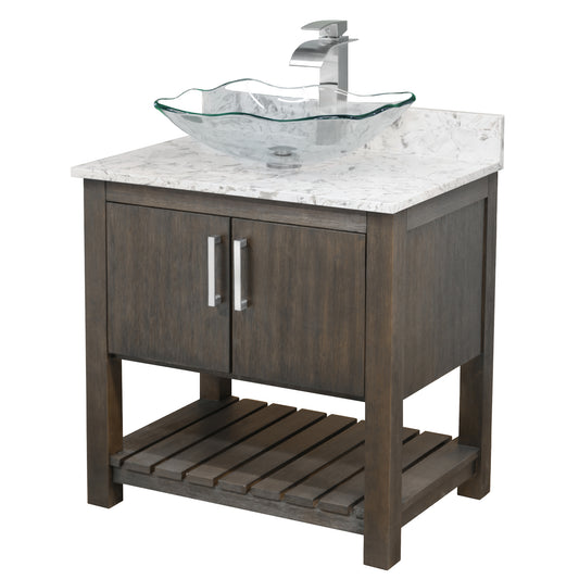 30-inch Bath Vanity w/ Café Mocha Quartz Counter, Sink & Faucet - NOBV-30CM-6001BN-317C136