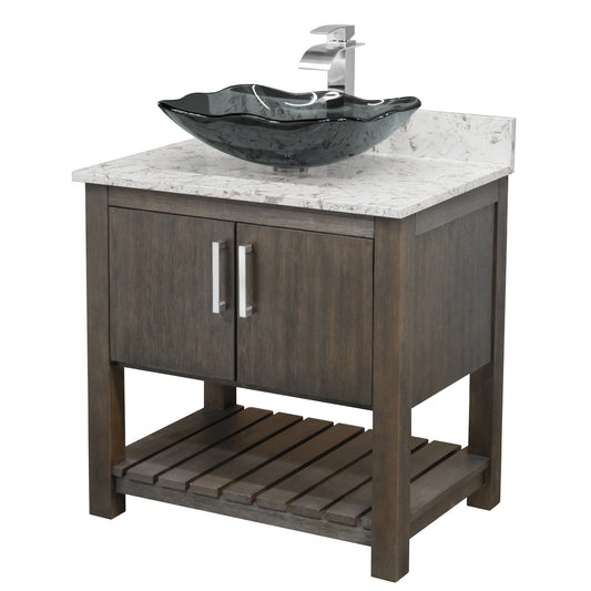 30-inch Bath Vanity w/ Café Mocha Quartz Counter, Sink & Faucet - NOBV-30CM-6001BN-317G136