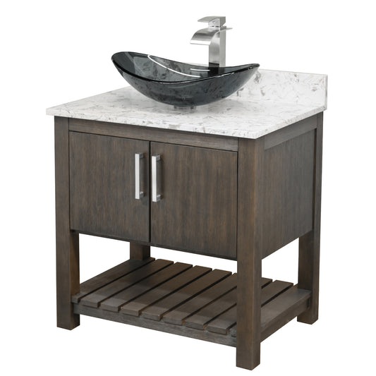 30-inch Bath Vanity w/ Café Mocha Quartz Counter, Sink & Faucet - NOBV-30CM-6001BN-324G136