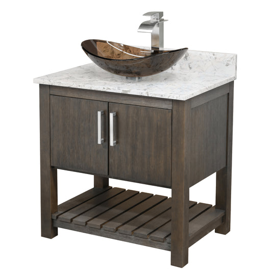30-inch Bath Vanity w/ Café Mocha Quartz Counter, Sink & Faucet - NOBV-30CM-6001BN-324T136