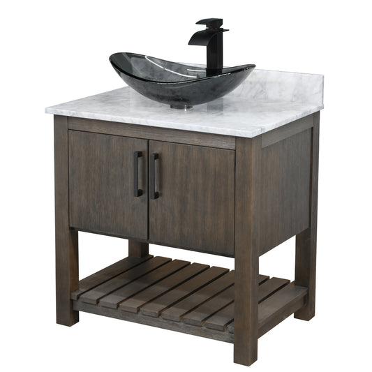 30-inch Bath Vanity w/ Carrara White Marble Counter, Sink & Faucet - NOBV-30CM-CARMB-324G136