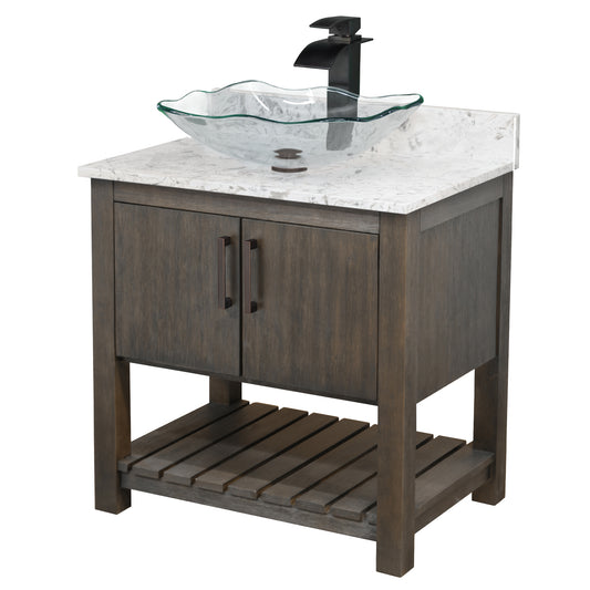 30-inch Bath Vanity w/ Café Mocha Quartz Counter, Sink & Faucet - NOBV-30CM-6001ORB-317C136