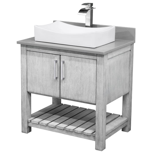 30-inch Bath Vanity w/ Storm Grey Quartz Counter, Sink & Faucet - NOBV-30SG-280BN-01141136