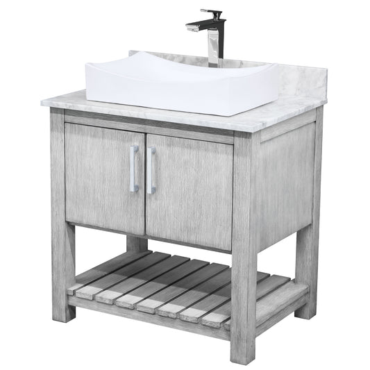 30-inch Bath Vanity w/ Carrara White Marble Counter, Sink & Faucet - NOBV-30SG-CARCH-01141368