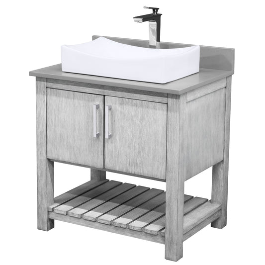 30-inch Bath Vanity w/ Storm Grey Quartz Counter, Sink & Faucet - NOBV-30SG-280CH-01141368