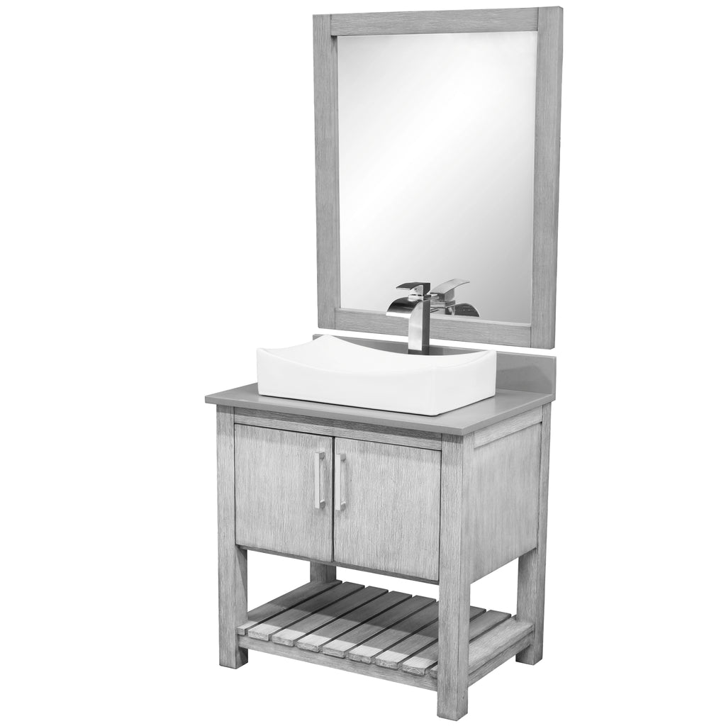 30-inch Bath Vanity w/ Storm Grey Quartz Counter, Sink & Faucet - NOBV-30SG-280BN-01141136