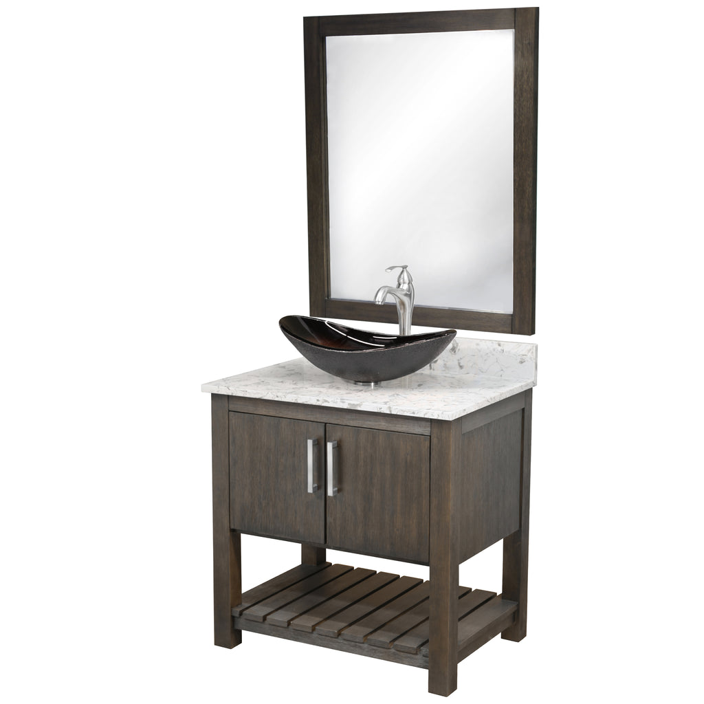 30-inch Bath Vanity w/ Café Mocha Quartz Counter, Sink & Faucet - NOBV-30CM-6001BN-0088031-116