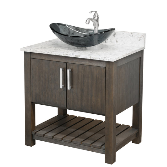 30-inch Bath Vanity w/ Café Mocha Quartz Counter, Sink & Faucet - NOBV-30CM-6001BN-324G116