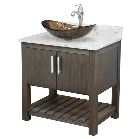 30-inch Bath Vanity w/ Café Mocha Quartz Counter, Sink & Faucet - NOBV-30CM-6001BN-324T116