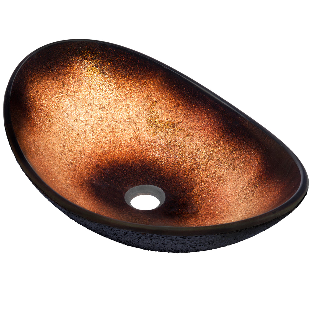 black and copper glass sink
