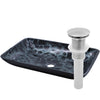 Hand Painted Black and Silver Rectangle Glass Vessel Bath Sink w/ Pop-Up Drain
