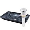 Hand Painted Black and Silver Rectangle Glass Vessel Bath Sink w/ Pop-Up Drain