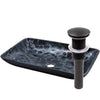 Hand Painted Black and Silver Rectangle Glass Vessel Bath Sink NOHP-G012-199