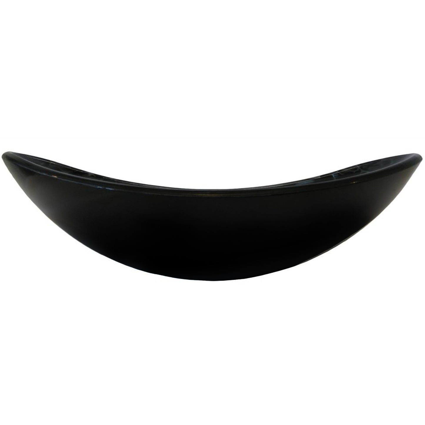Modern black and silver oval glass bathroom sink by Novatto, side view showcasing hand-painted design and sleek shape.