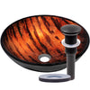 Hand Painted Brown Camouflage Glass Vessel Sink with pop-up drain