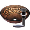 Hand Painted Brown Tan Textured  Glass Vessel Sink  with pop up drain, oil rubbed bronze