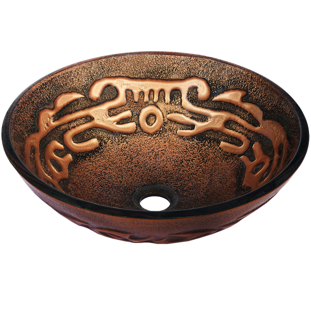 Hand Painted Brown Tan Textured  Glass Vessel Sink